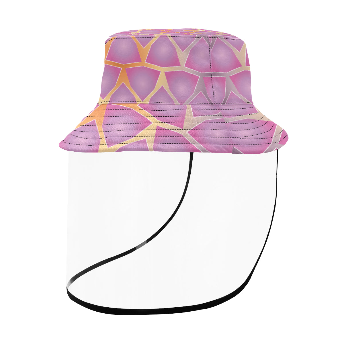 Women's Bucket Pink Fractal Hat With Removable Protective Face Shield