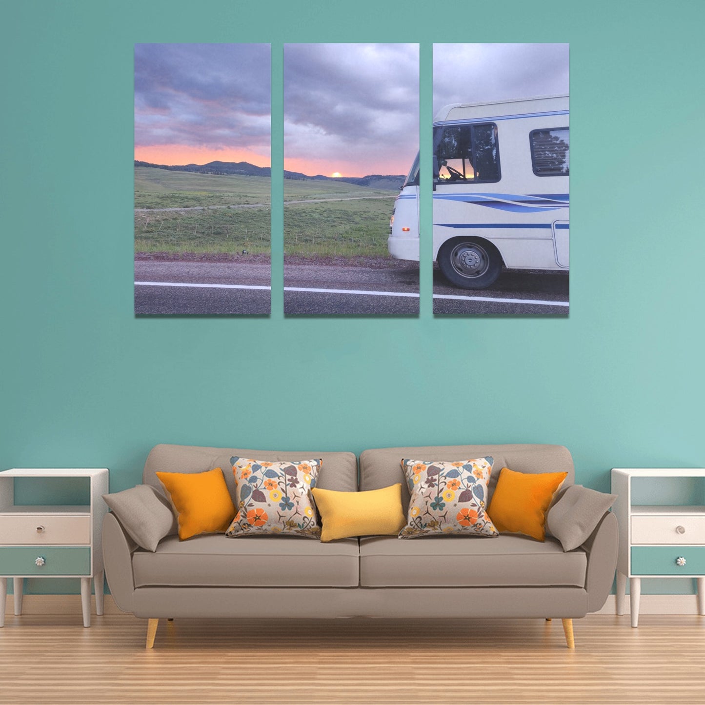 Framed Canvas Brazos Sunset RV Art Prints Set X (3 Pieces) (Made in USA)