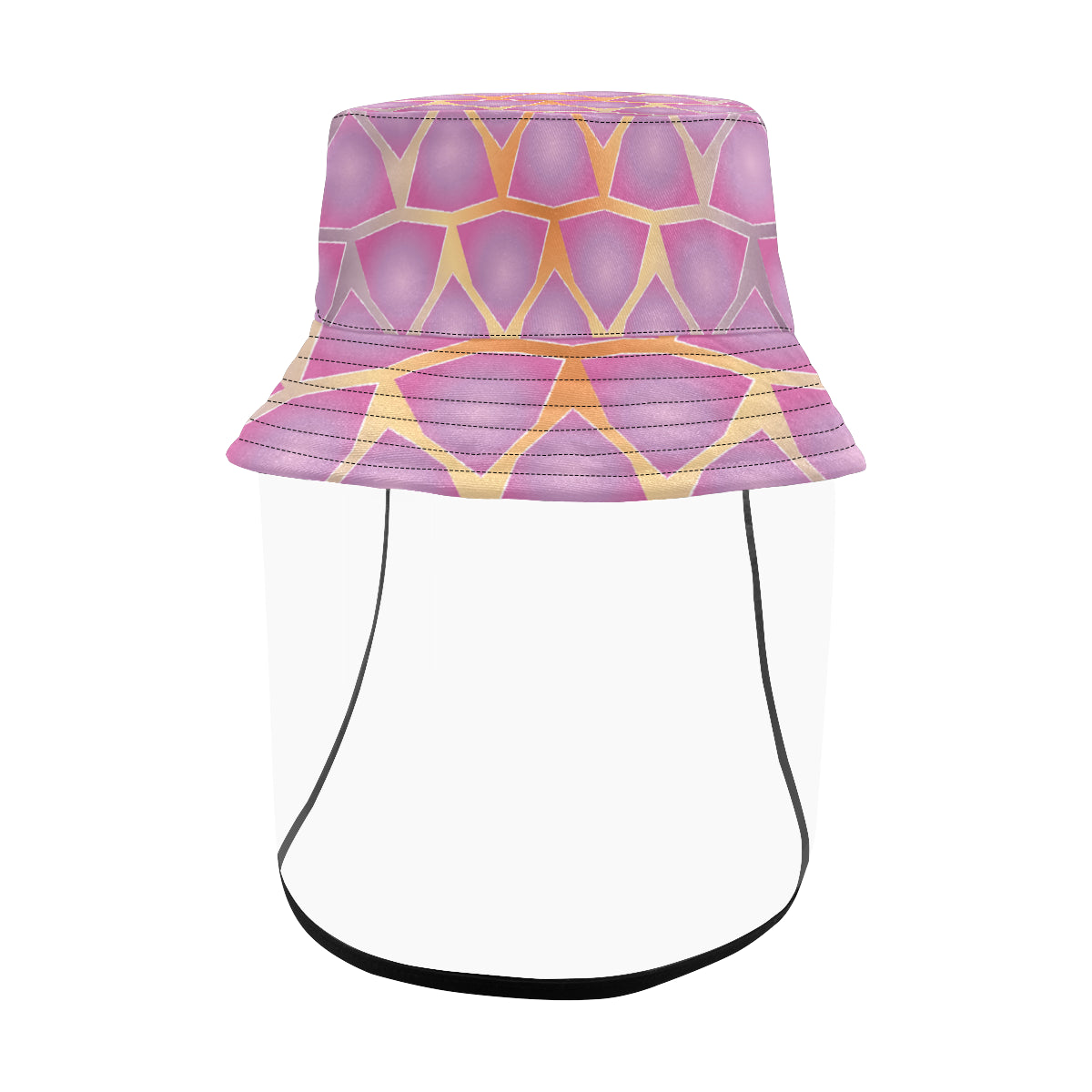 Women's Bucket Pink Fractal Hat With Removable Protective Face Shield