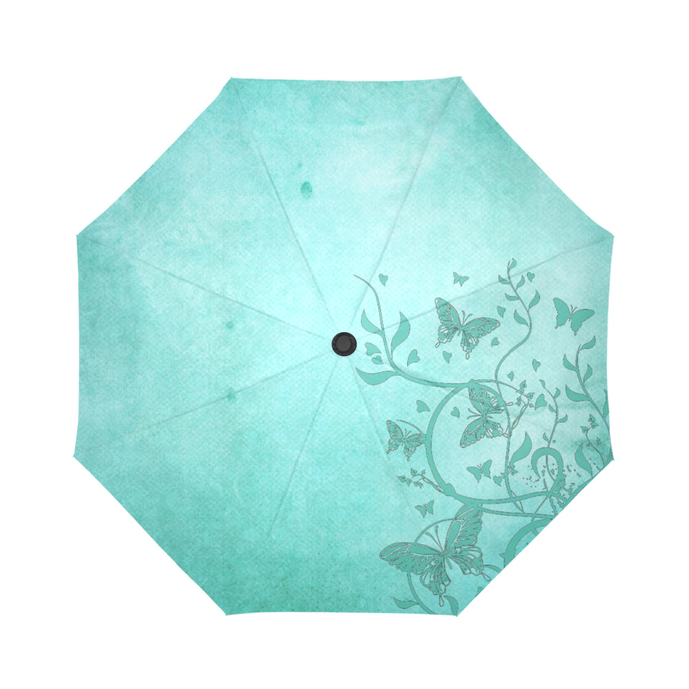 Anti-UV Automatic Foldable Sea Green Butterfly Trim Umbrella
