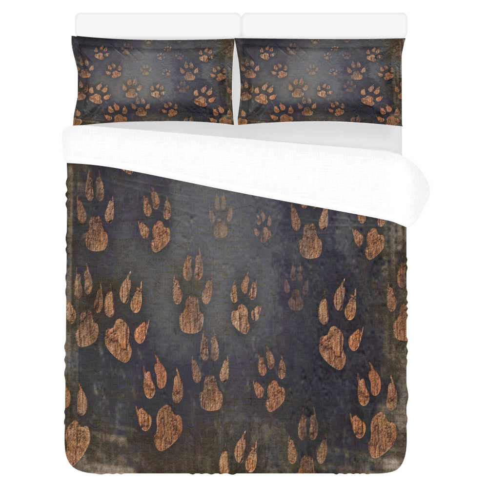 3-Piece Bedding Paw Prints Set (1 Duvet Cover 86"x70"; 2 Pillowcases 20"x30")