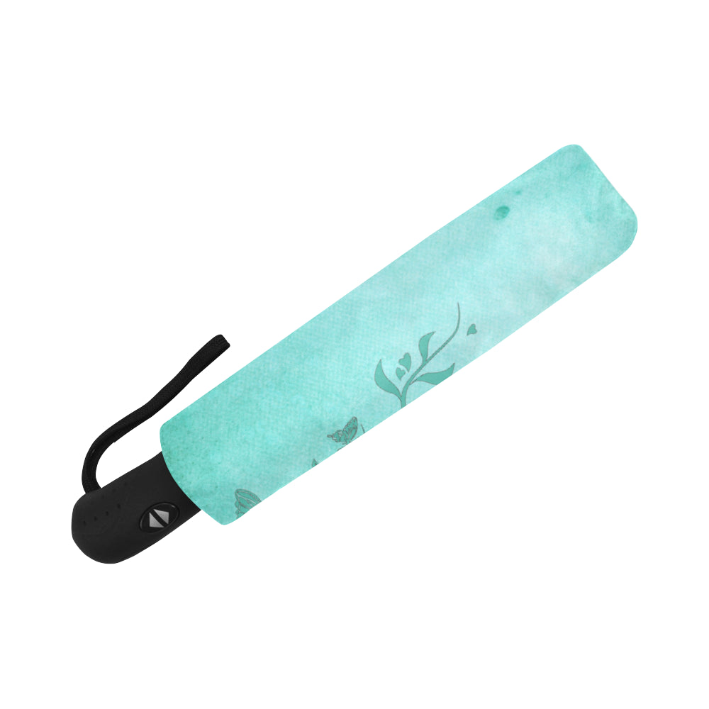 Anti-UV Automatic Foldable Sea Green Butterfly Trim Umbrella