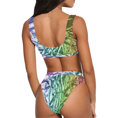 Sports Top & High-Waisted Rainbow Crush Bikini Swimsuit (Model S07)