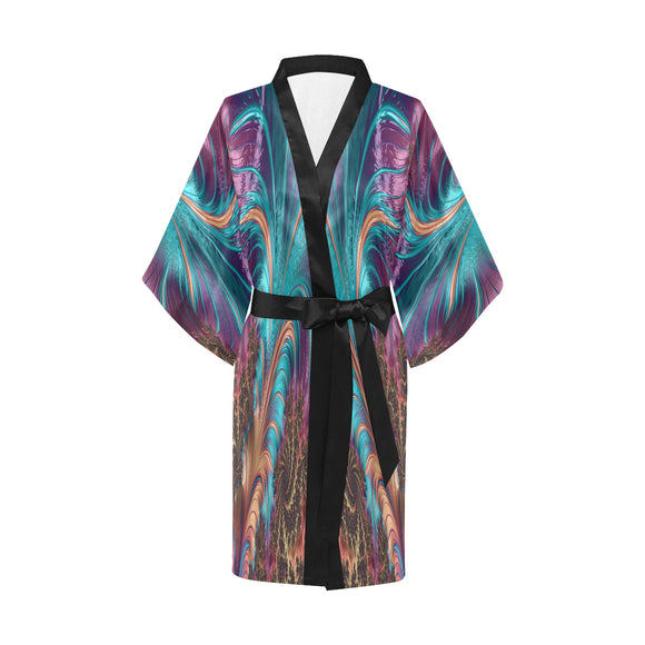 Robe Women's Short Kimono, Fractal Feather