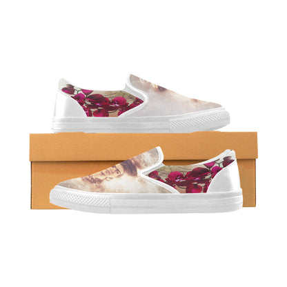 Slip-On Women's Frida Kahlo Orchid Shoes (Model 019) (Two Shoes With Different Printing)