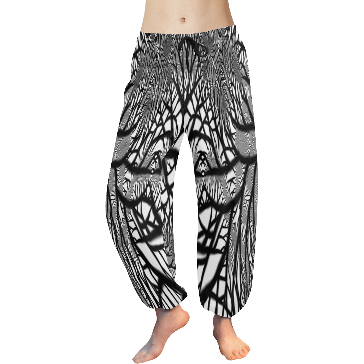 Harem Black/White Fractal Women's Pants (Model L18)