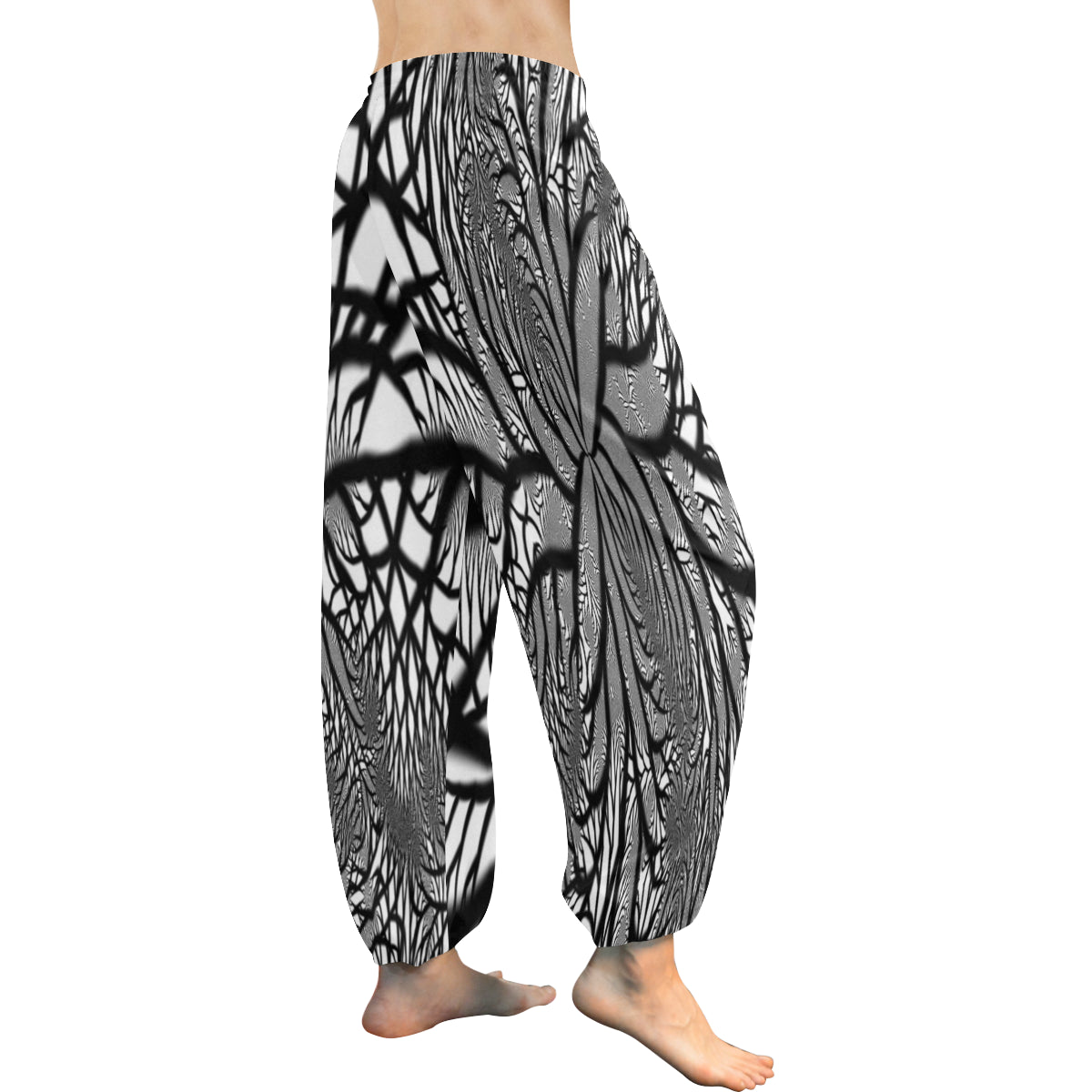 Harem Black/White Fractal Women's Pants (Model L18)