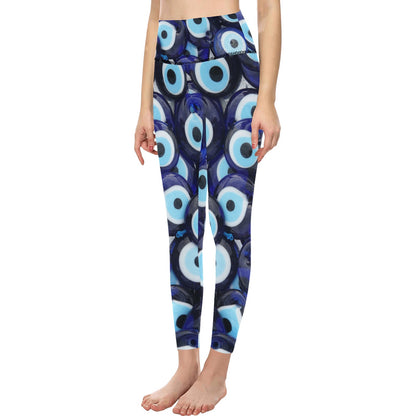 Women's High-Waisted Evil Eye Leggings (Model L36)