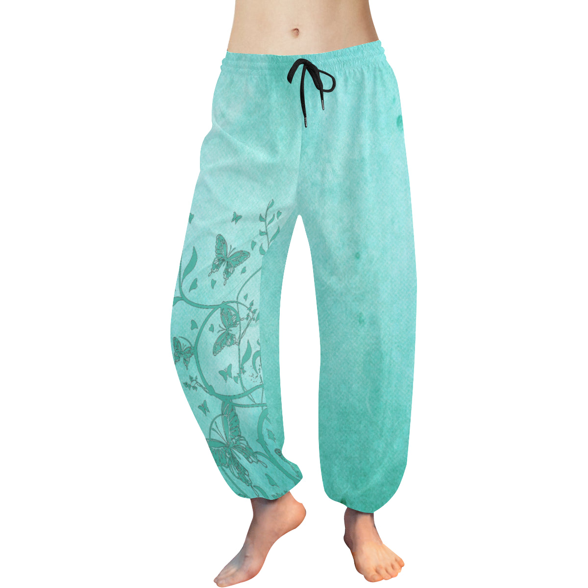 Harem Sea Green Butterfly Trim Women's Pants (Model L18)