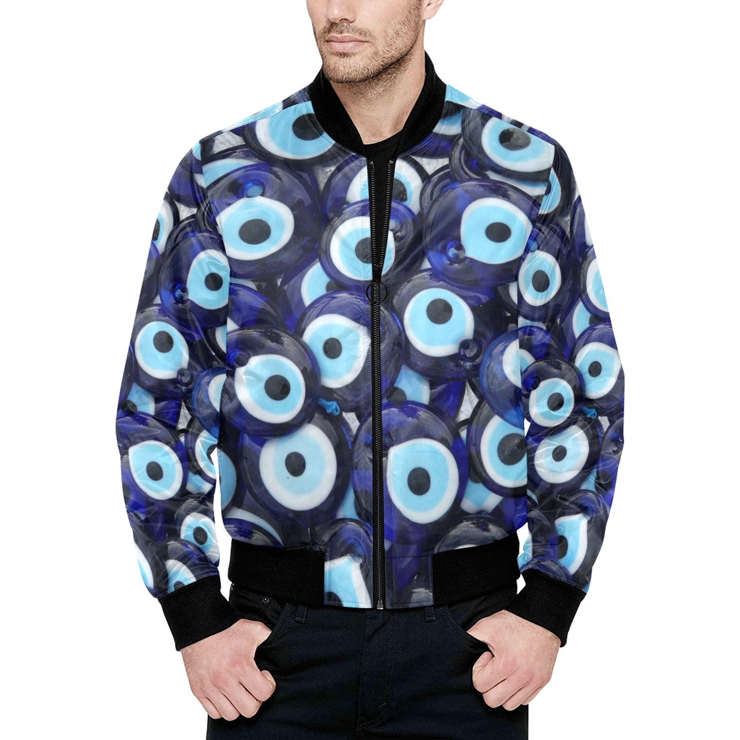 Men's All Over Print Evil Eye Quilted Bomber Jacket (Model H33)