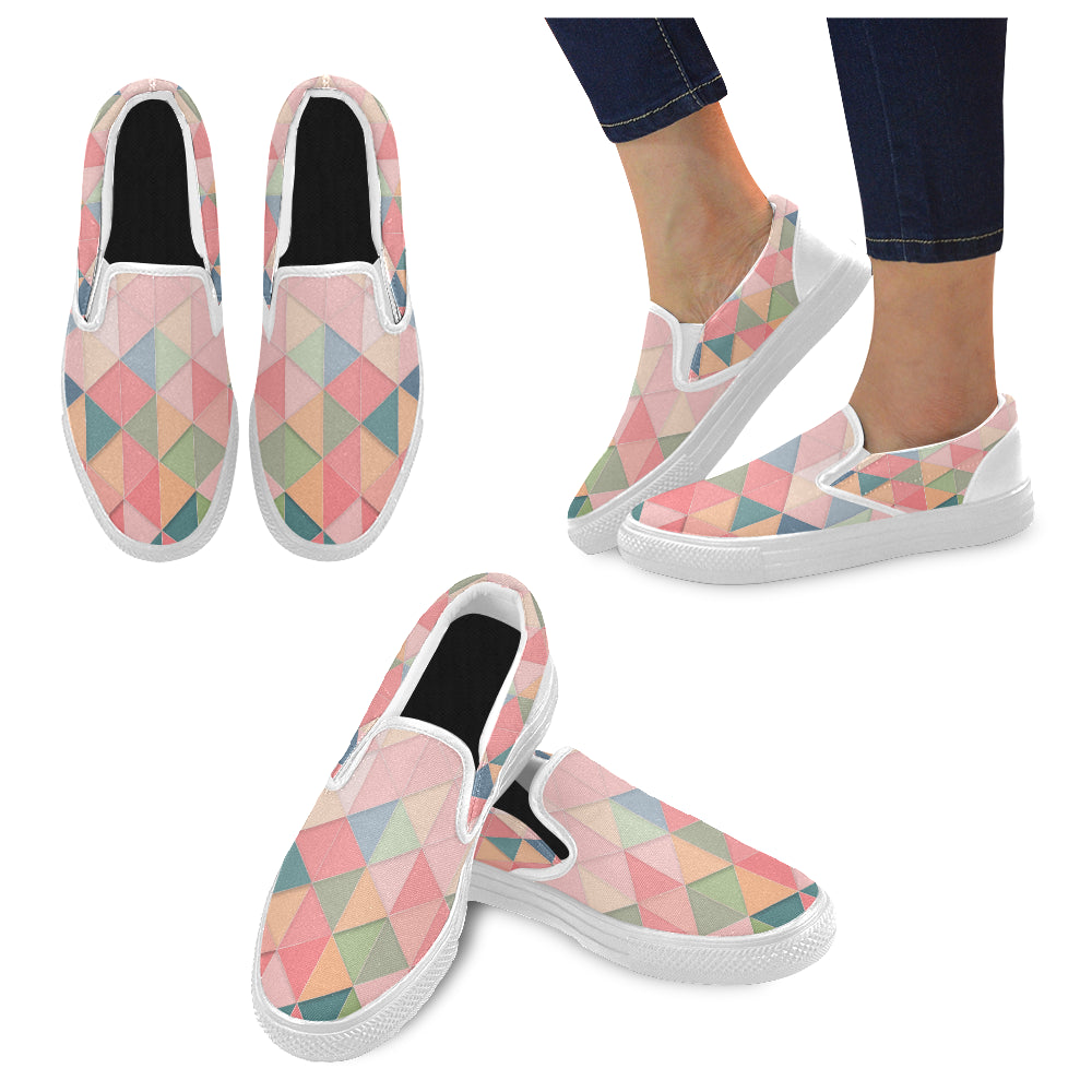 Slip-On Canvas Women's Triangular Pink Shoes (Model 019)