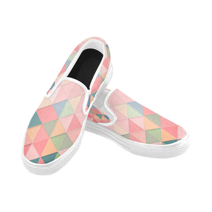 Slip-On Canvas Women's Triangular Pink Shoes (Model 019)