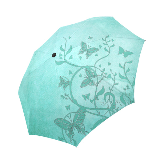 Anti-UV Automatic Foldable Sea Green Butterfly Trim Umbrella