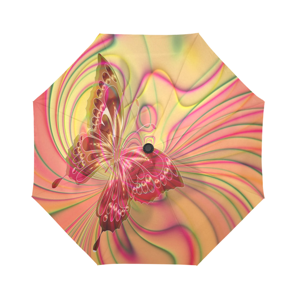 Automatic Foldable Orange Swirl Butterfly Umbrella