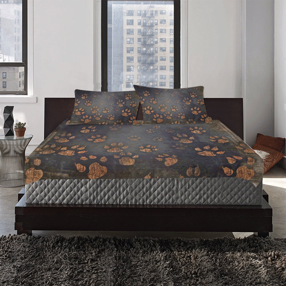 3-Piece Bedding Paw Prints Set (1 Duvet Cover 86"x70"; 2 Pillowcases 20"x30")