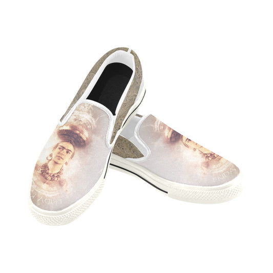 Slip-On Canvas Women's Frida Kahlo Gold Shoes (Model 019)