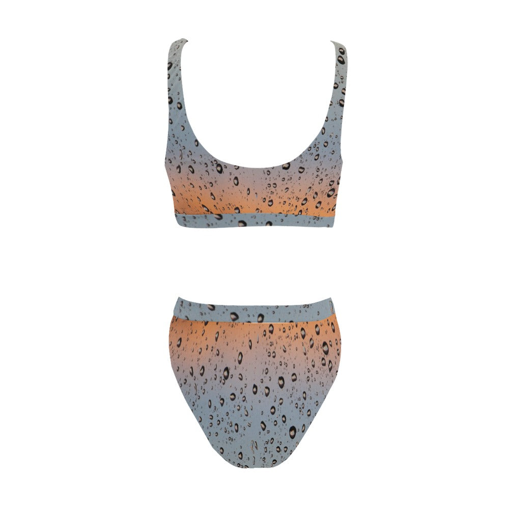 Sports Top & High-Waisted Sunset Raindrop Bikini Swimsuit (Model S07)