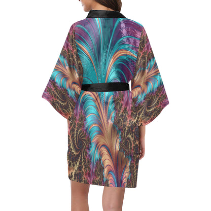 Robe Women's Short Kimono, Fractal Feather