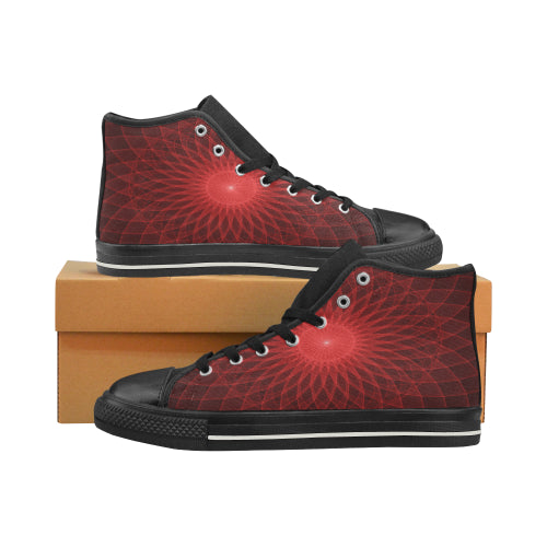 High Top Canvas Mandala Red Kid's Shoes (Big Kid) (Model017)