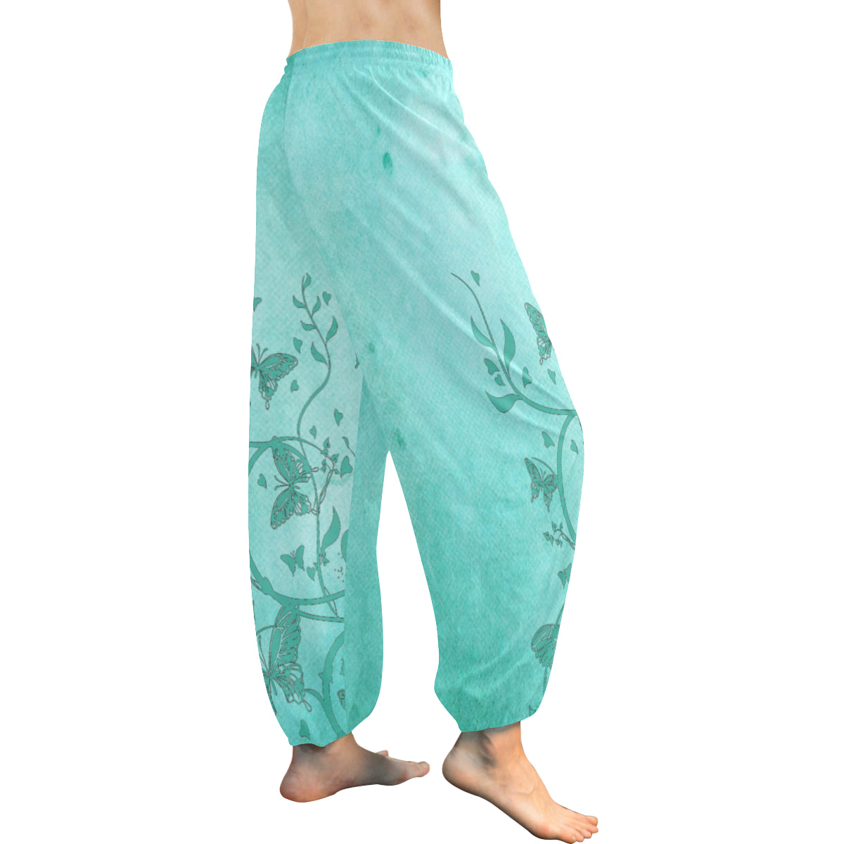 Harem Sea Green Butterfly Trim Women's Pants (Model L18)