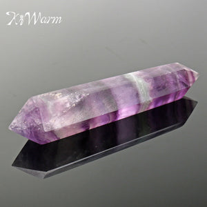 KiWarm New 100% Natural Purple Fluorite Crystal Quartz Point Double Terminated Wand Healing Gemstone Ornaments Crafts 80-110MM