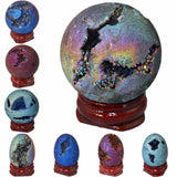 TUMBEELLUWA Titanium Coated Druzy Geode Sphere,Crystal Quartz Agate Gem Stone Egg/Ball,Sculpture Figurine Healing
