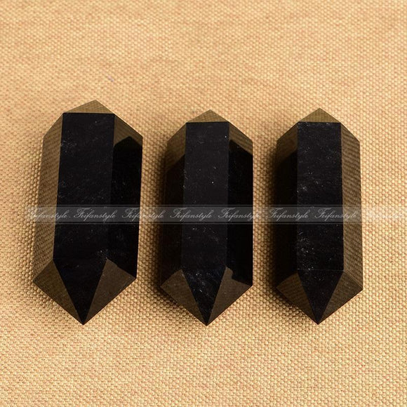 Black obsidian Natural Healing Crystal Quartz Double Point Cure Gemstone Feifan style natural stones and minerals