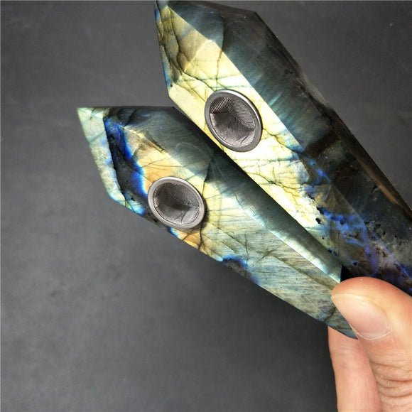 2 pieces Labradorite Natural Quartz Crystal Point Wand Gemstone Healing with 3PCS Metal Filters about 3.8-4.3 inches