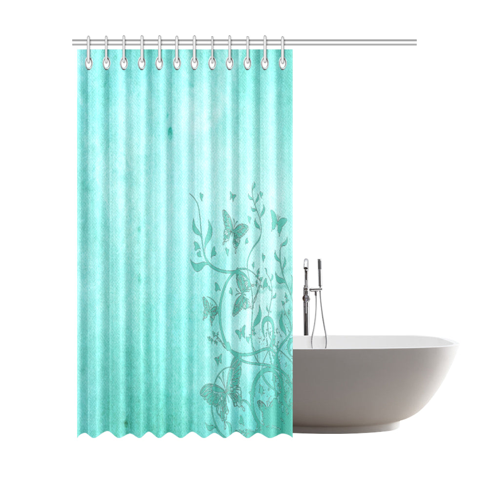 Sea Green Butterfly Trim Shower Curtain